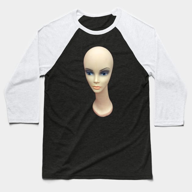 Pale Fashion Doll Wig Head Baseball T-Shirt by badlydrawnbabe